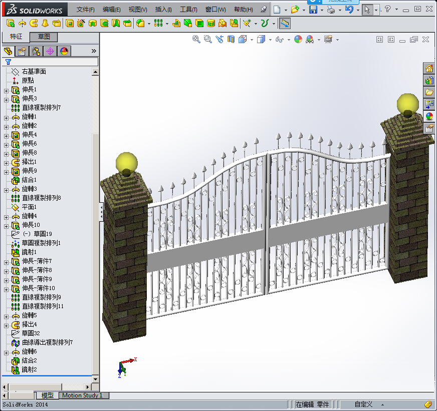 Solidworks雕花大门模型