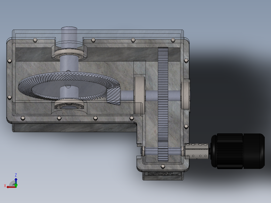 二级圆柱直齿轮与锥齿轮组合减速箱3D图纸 Solidworks设计