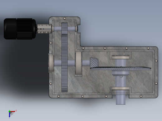 二级圆柱直齿轮与锥齿轮组合减速箱3D图纸 Solidworks设计俯视缩略图
