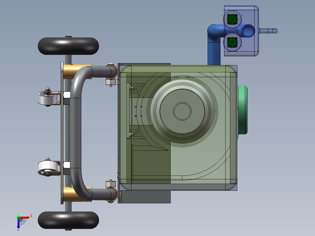 金银花采摘机三维与二维设计俯视图