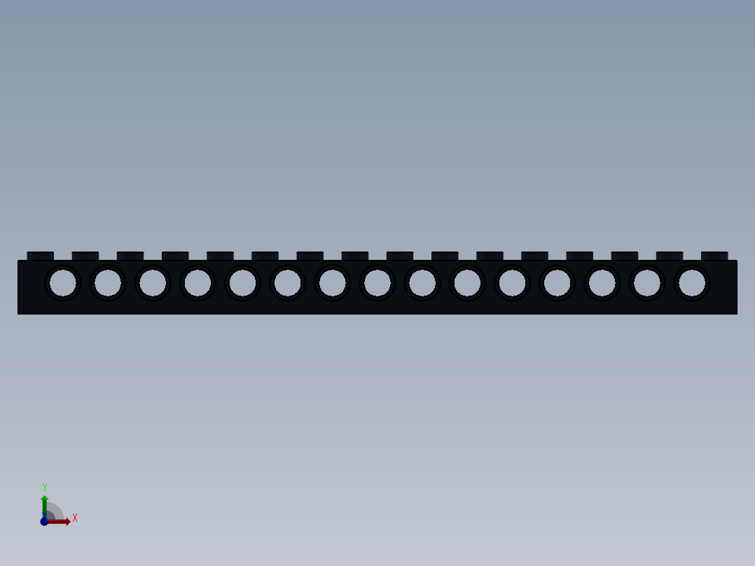 乐高机械组积木（横梁）-370326 Black Technic Brick 1 x 16 with Holes前视图