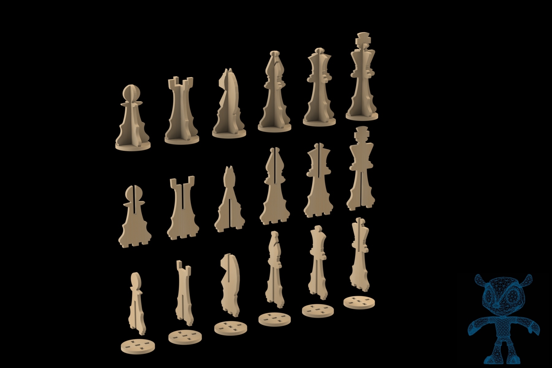 激光下料拼图国际象棋全格式CAD-SolidWorks-X_T和stl格式