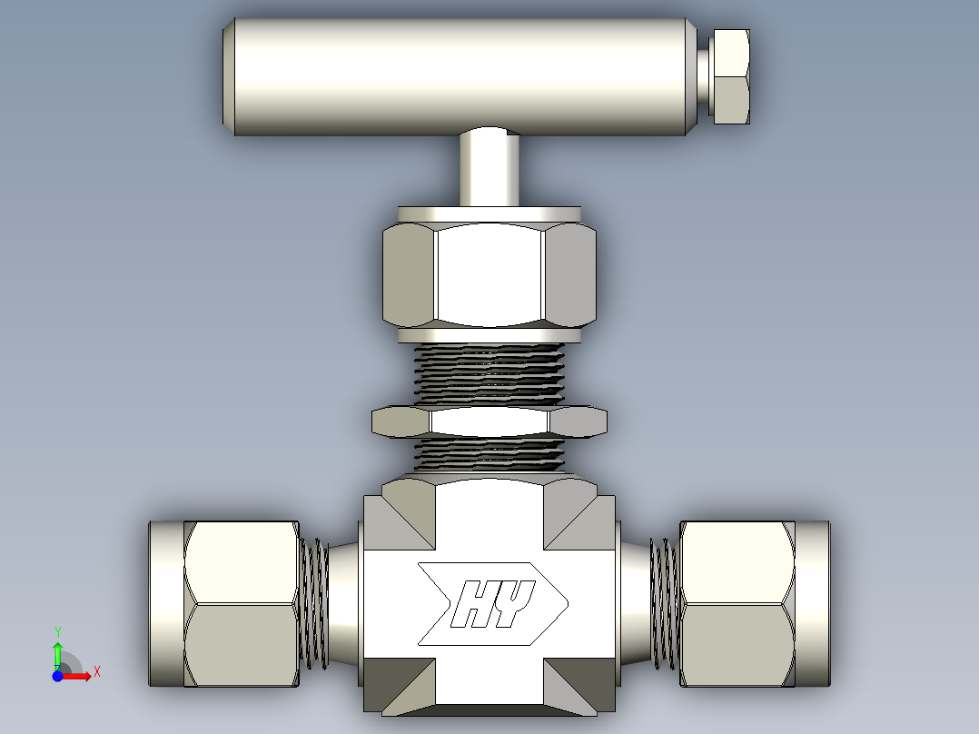 不锈钢整体阀盖针形阀，NV系列，调节杆前视图