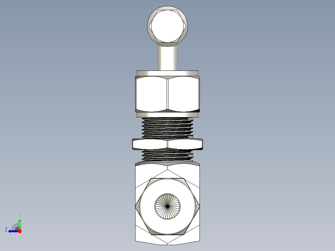 不锈钢整体阀盖针形阀，NV系列，调节杆右视图