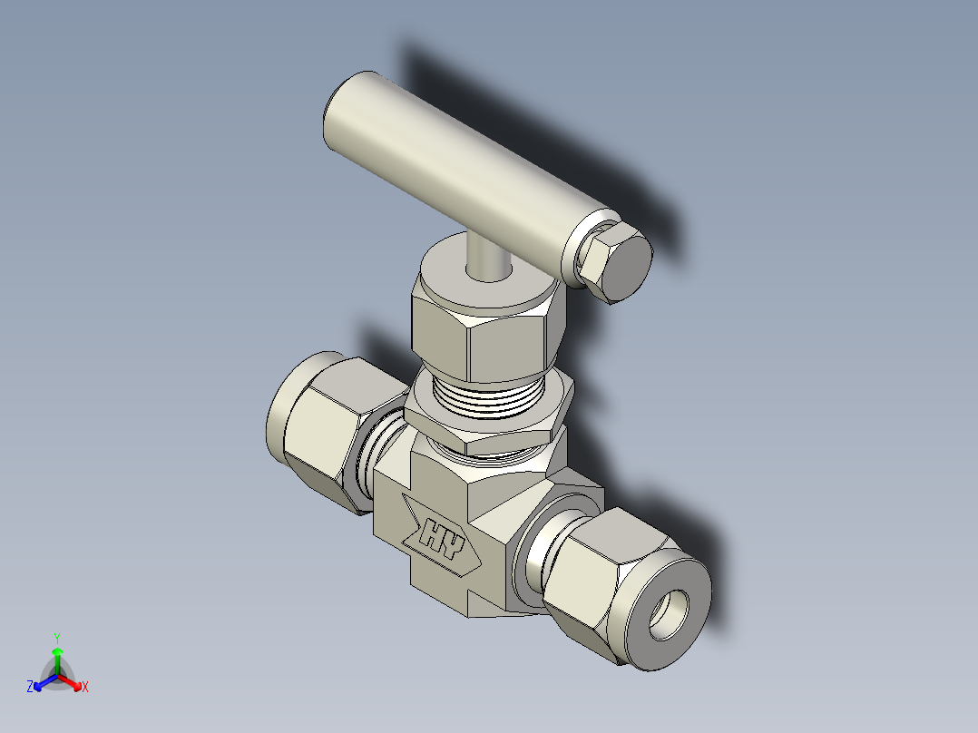 不锈钢整体阀盖针形阀，NV系列，调节杆正等轴测图