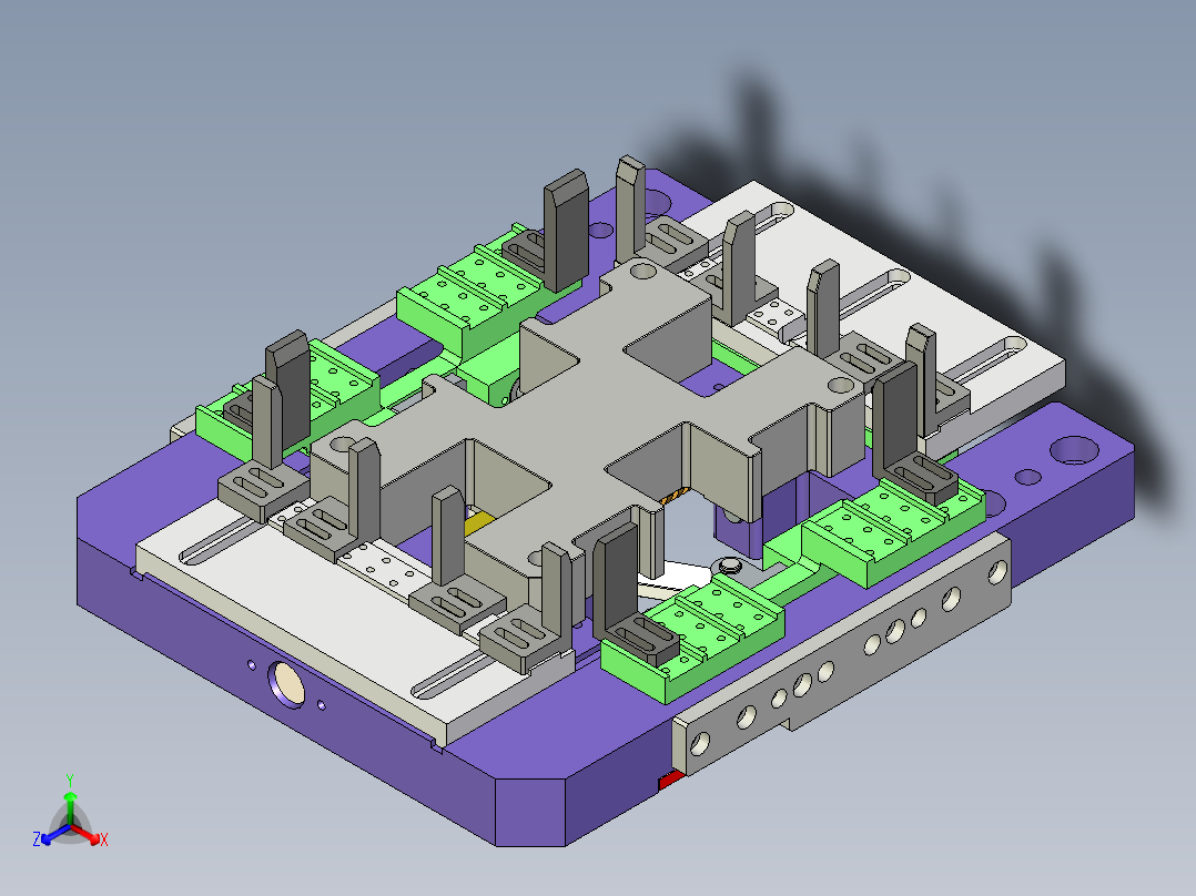 夹具三面夹紧正等轴测图