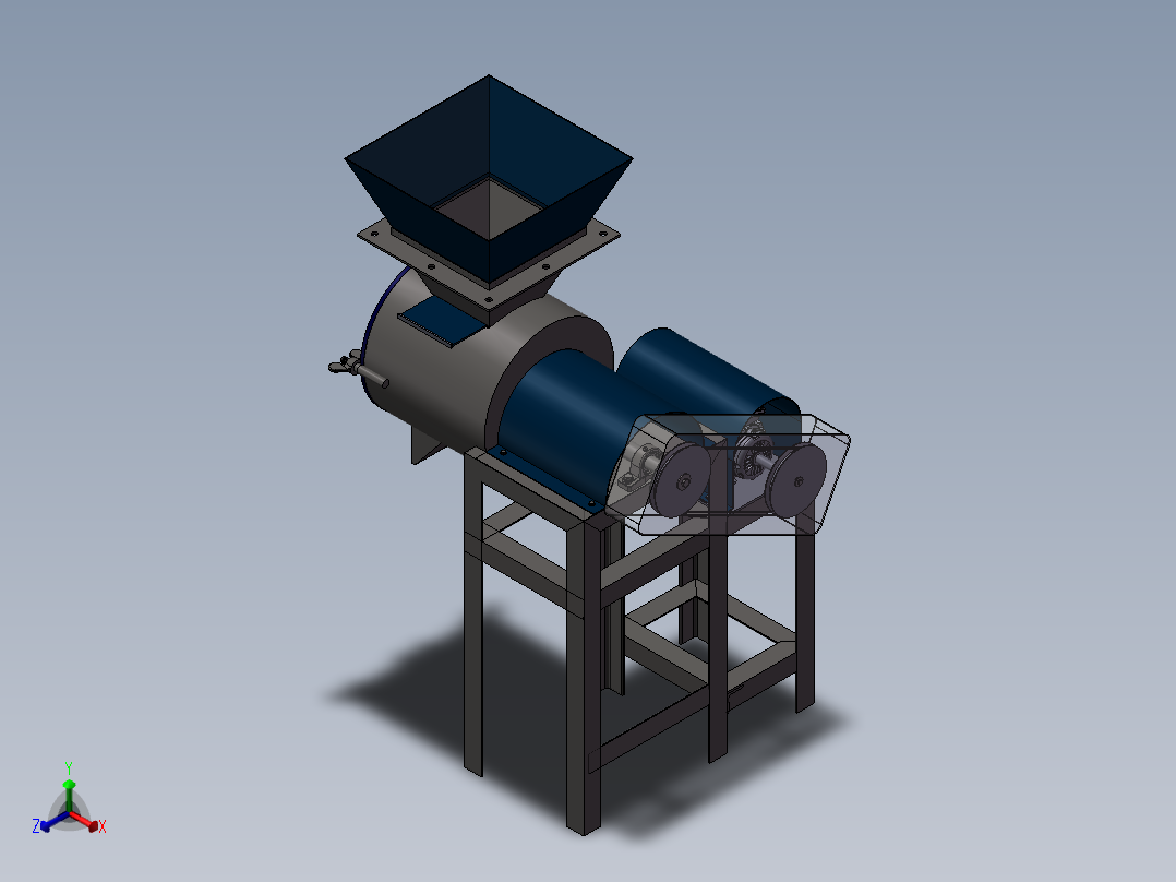 破碎机、棕榈仁压碎机正等轴测图