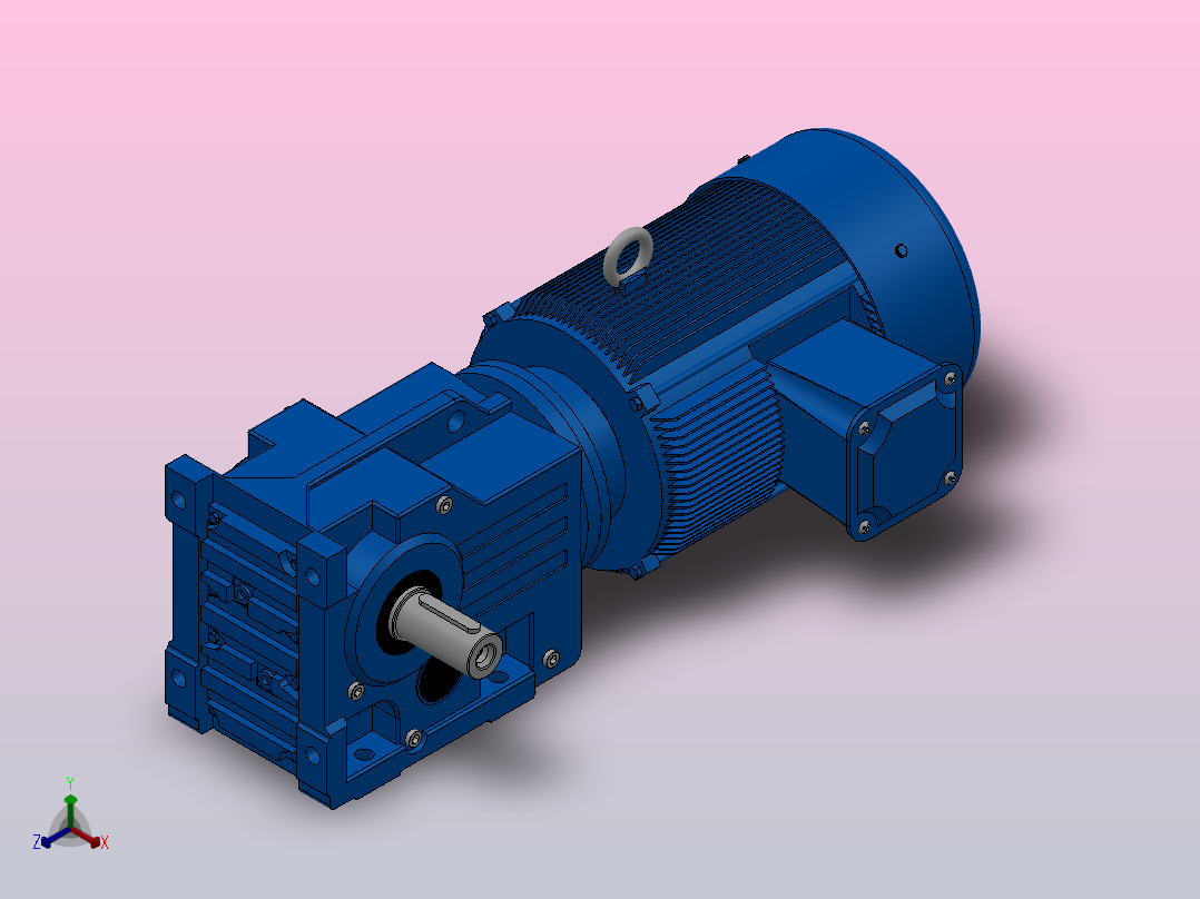 K57底脚轴伸式安装螺旋锥齿轮减速机K57-Y3-4P-24.05-M1-0°-B正等轴测图