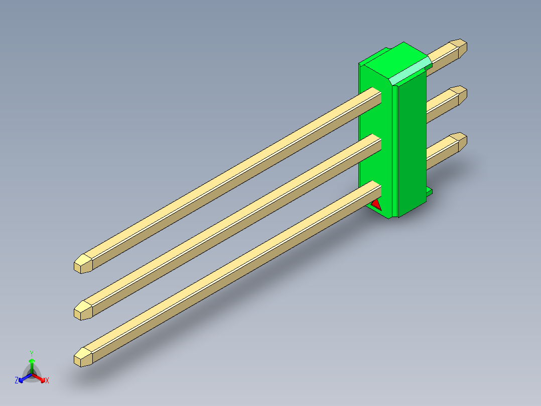 彩色公头100mil（2.54mm）系列-DS1021_green_3x01p_100mil_Type19_rev1.0正等轴测图