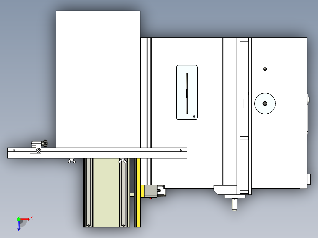带圆锯和空开的圆台锯工作台俯视图