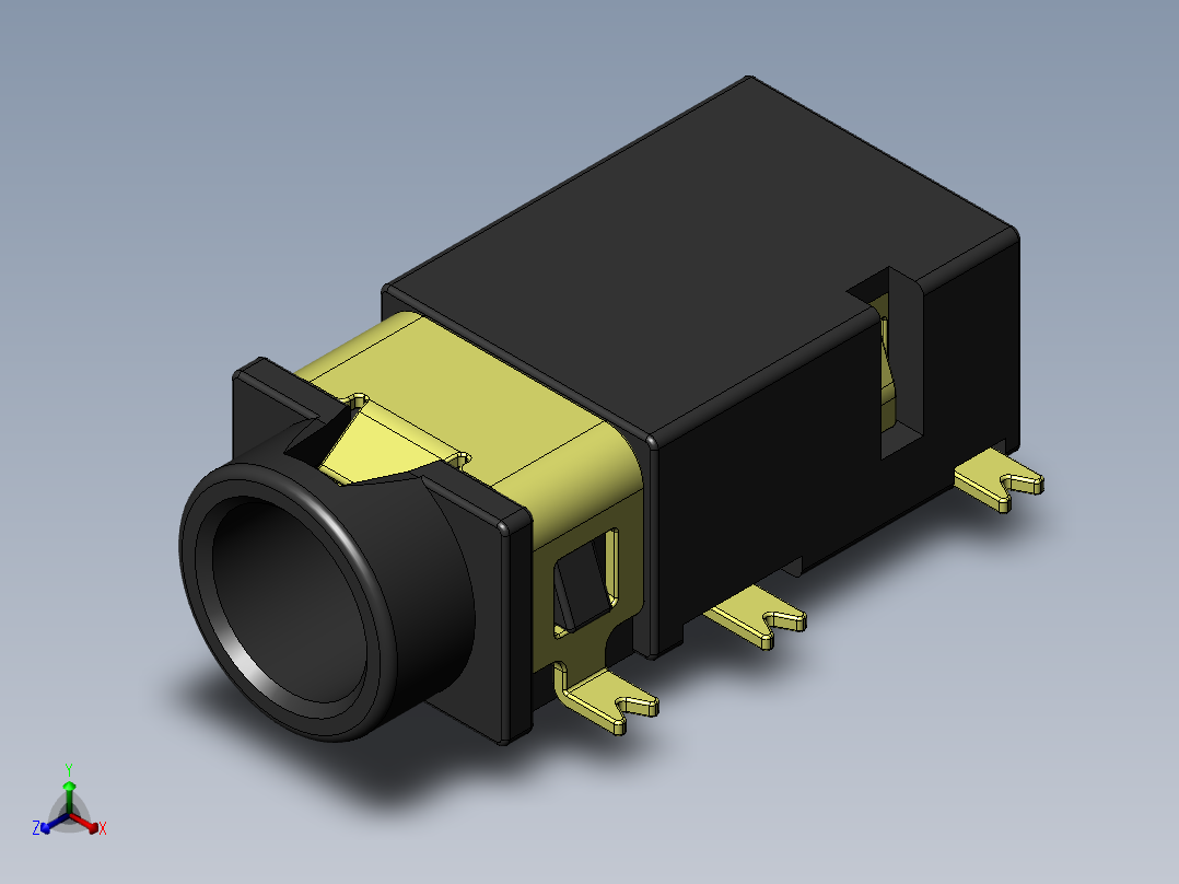 PJ311D (PJ-311D) SMD PCB 安装 3.5mm 音频插孔母插座正等轴测图