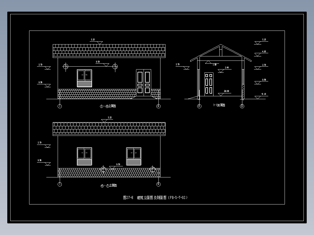 图27-8  建筑立面图及剖面图（PB-3-T-02）