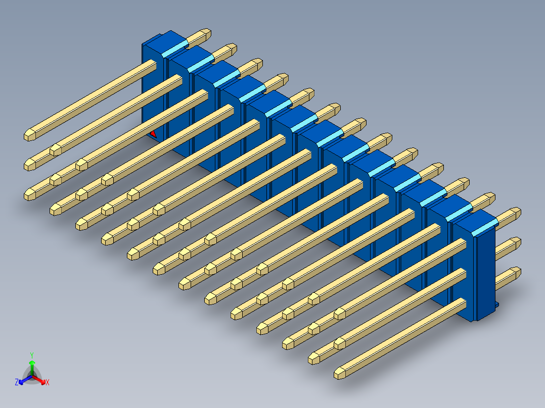 彩色公头100mil（2.54mm）系列-DS1021_blue_3x13p_100mil_Type5_rev1.0正等轴测图