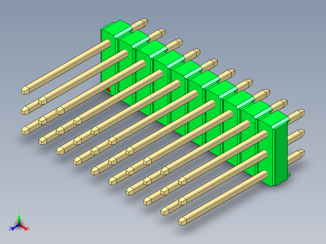 彩色公头100mil（2.54mm）系列-DS1021_green_3x10p_100mil_Type5_rev1.0正等轴测图