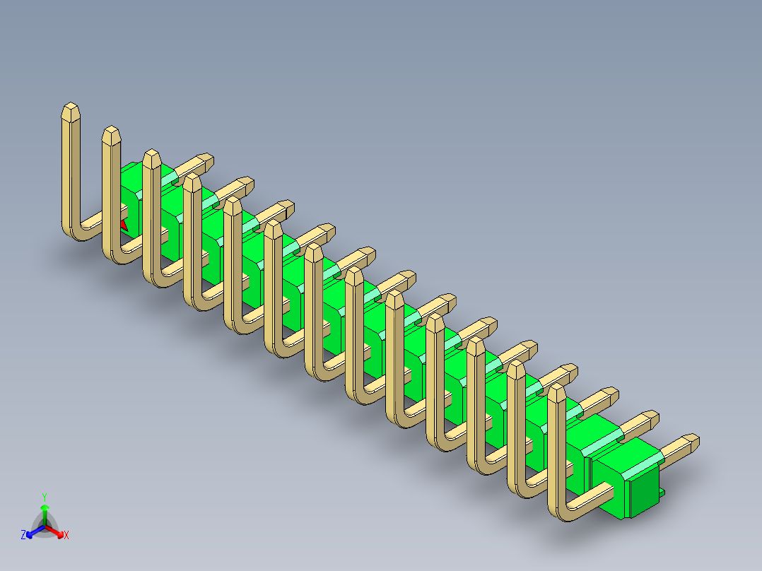 彩色公排针 100mil 2.54mm 系列-DS1022_green_13p_100mil_TypeU_rev1.0主视图