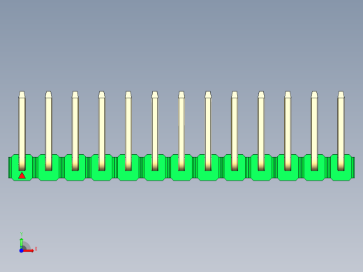 彩色公排针 100mil 2.54mm 系列-DS1022_green_13p_100mil_TypeU_rev1.0前视缩略图
