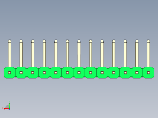 彩色公排针 100mil 2.54mm 系列-DS1022_green_13p_100mil_TypeU_rev1.0后视缩略图
