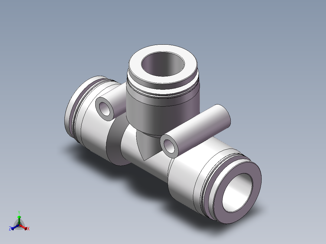 气动接头-T型三通APE12(12厘)正等轴测图