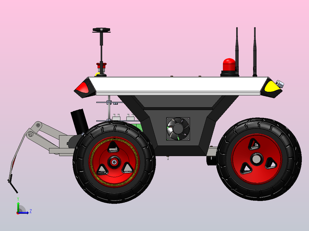 农业无人地面车辆3D图纸 Solidworks设计 附STEP左视图