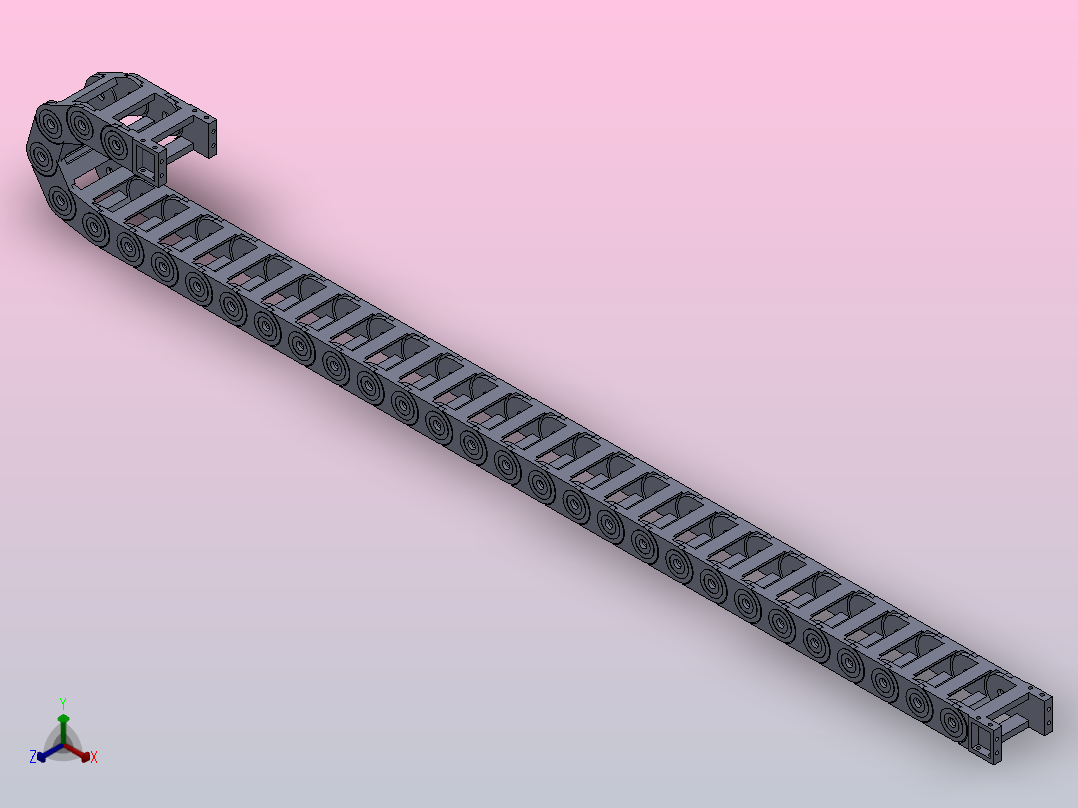 弯曲半径55和75内高25两侧打开型DA桥式拖链[DMD25BDA-25-57-R55-30]正等轴测图