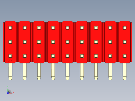彩色公排针 100mil 2.54mm 系列-DS1022_red_3x09p_100mil_TypeD_rev1.0前视缩略图