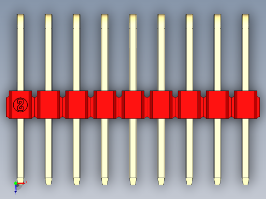 彩色公排针 100mil 2.54mm 系列-DS1022_red_3x09p_100mil_TypeD_rev1.0俯视缩略图