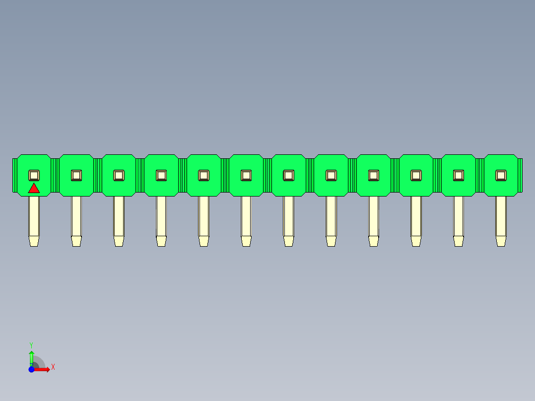 彩色公排针 100mil 2.54mm 系列-DS1022_green_1x12p_100mil_TypeD_rev1.0前视图