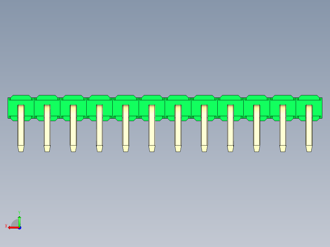 彩色公排针 100mil 2.54mm 系列-DS1022_green_1x12p_100mil_TypeD_rev1.0后视图