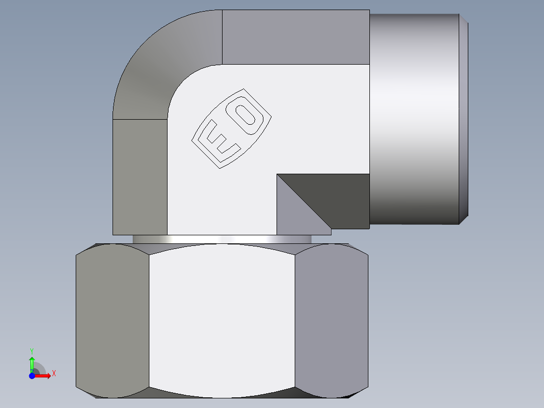 卡套式工业通用硬管接头EO_Swivel_nut_elbow_EW22LOMDCF前视图