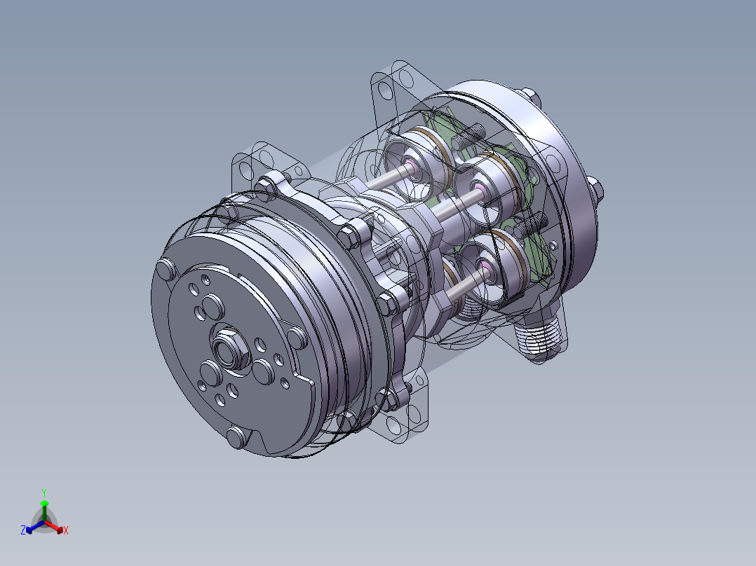 汽车空调压缩机sw18可编辑正等轴测图