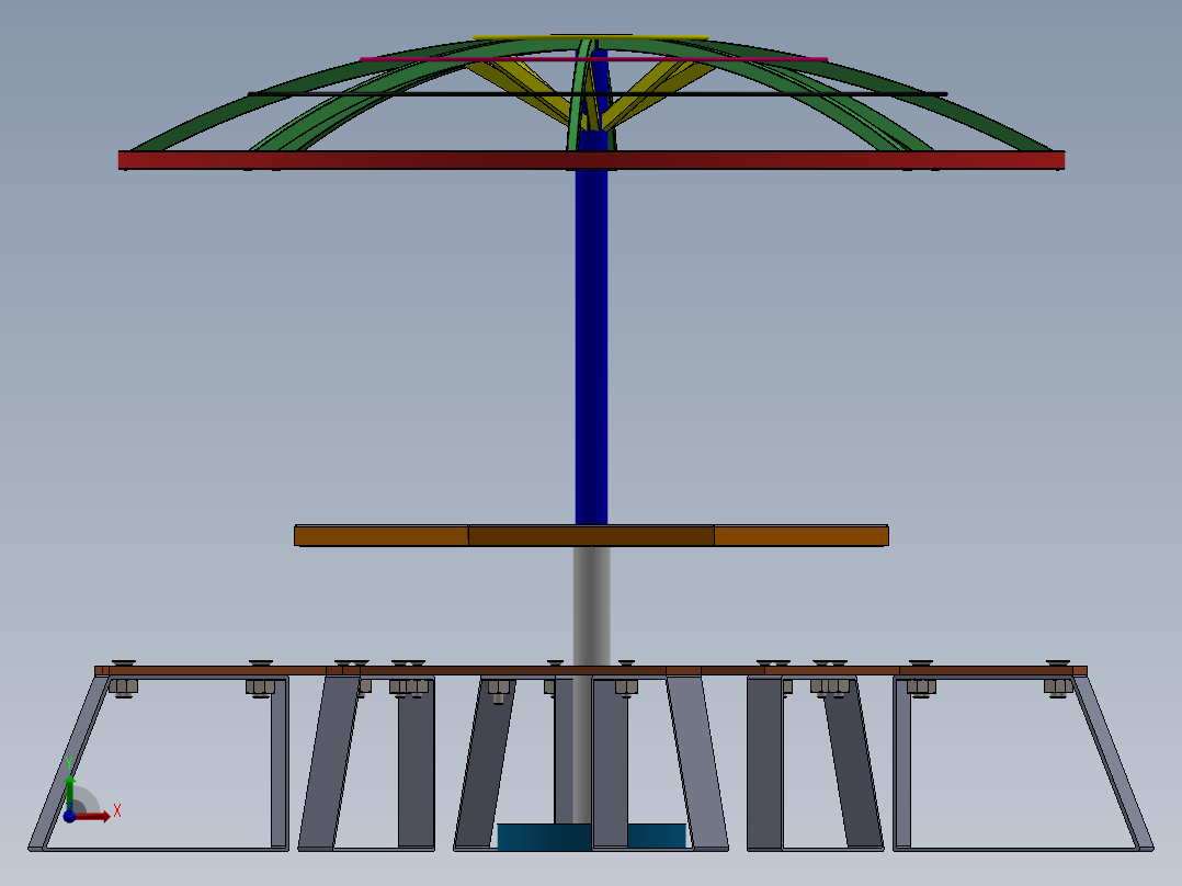 八角形花园桌和遮阳伞前视图