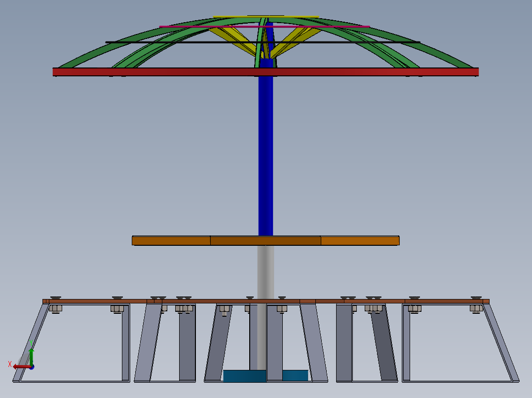 八角形花园桌和遮阳伞后视图