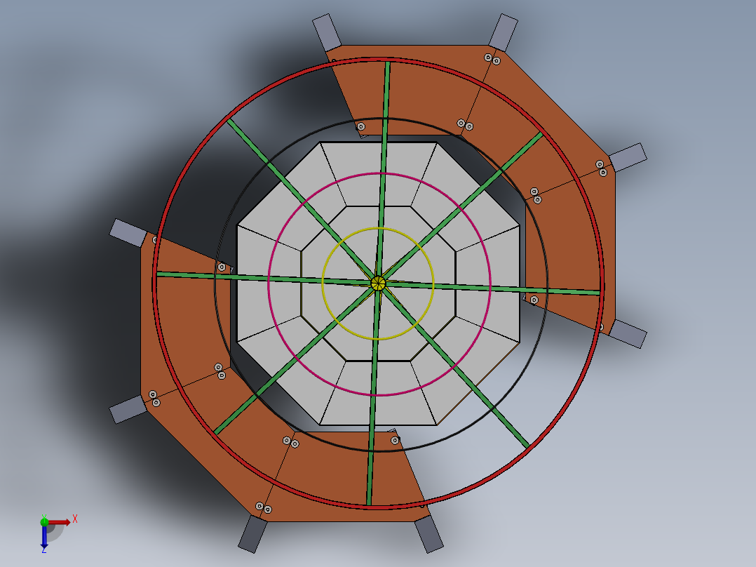 八角形花园桌和遮阳伞俯视图