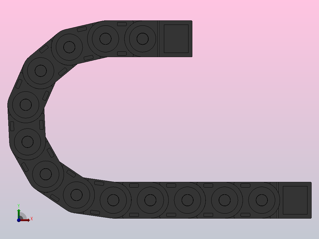 弯曲半径100内高30两侧打开型桥式拖链[DMD30BD-30-38-100R-12-A-8-V-8]前视图