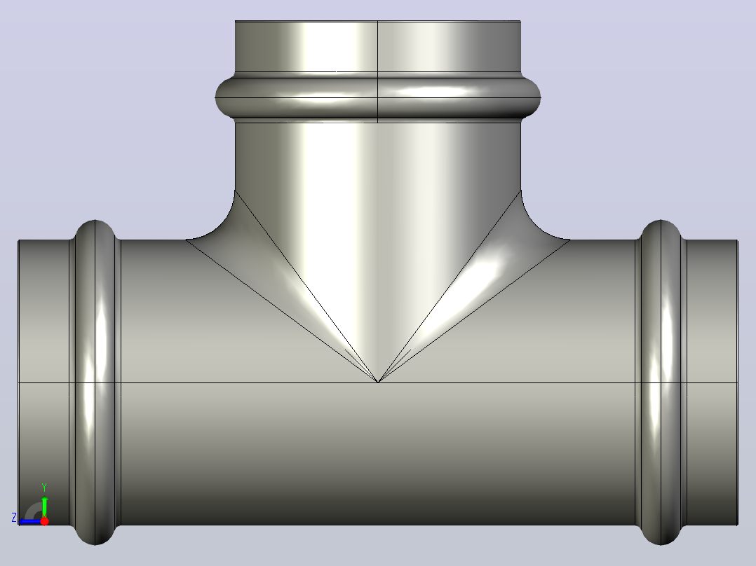 PF 40102 - 2英寸三通装配-流线型铜压力配件右视图