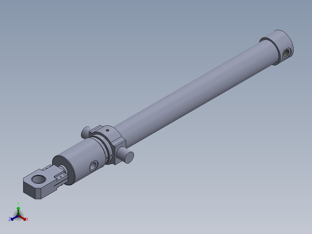 焊接型液压缸（带固定支柱） 100x60x1200 mm正等轴测图