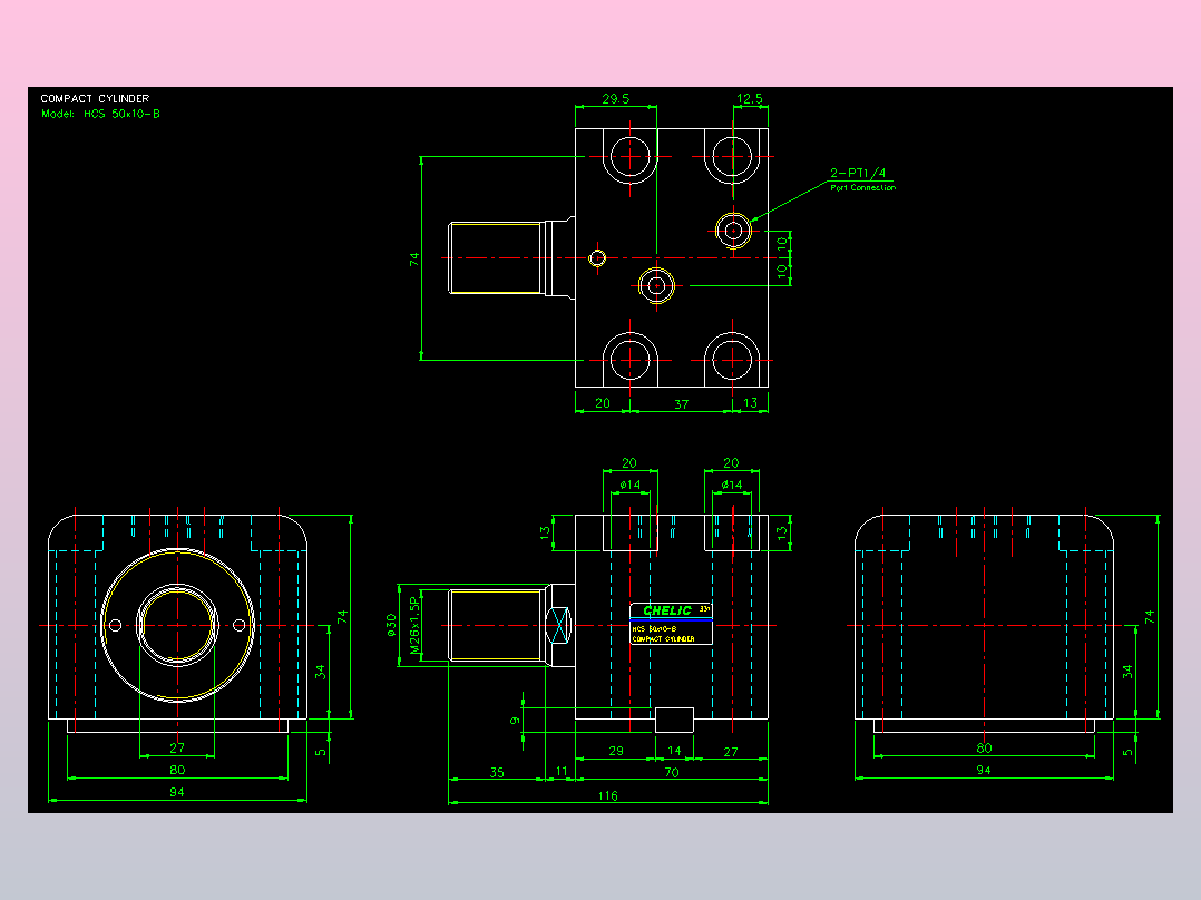 薄型气缸转角下压缸2D-HCS50x10-B