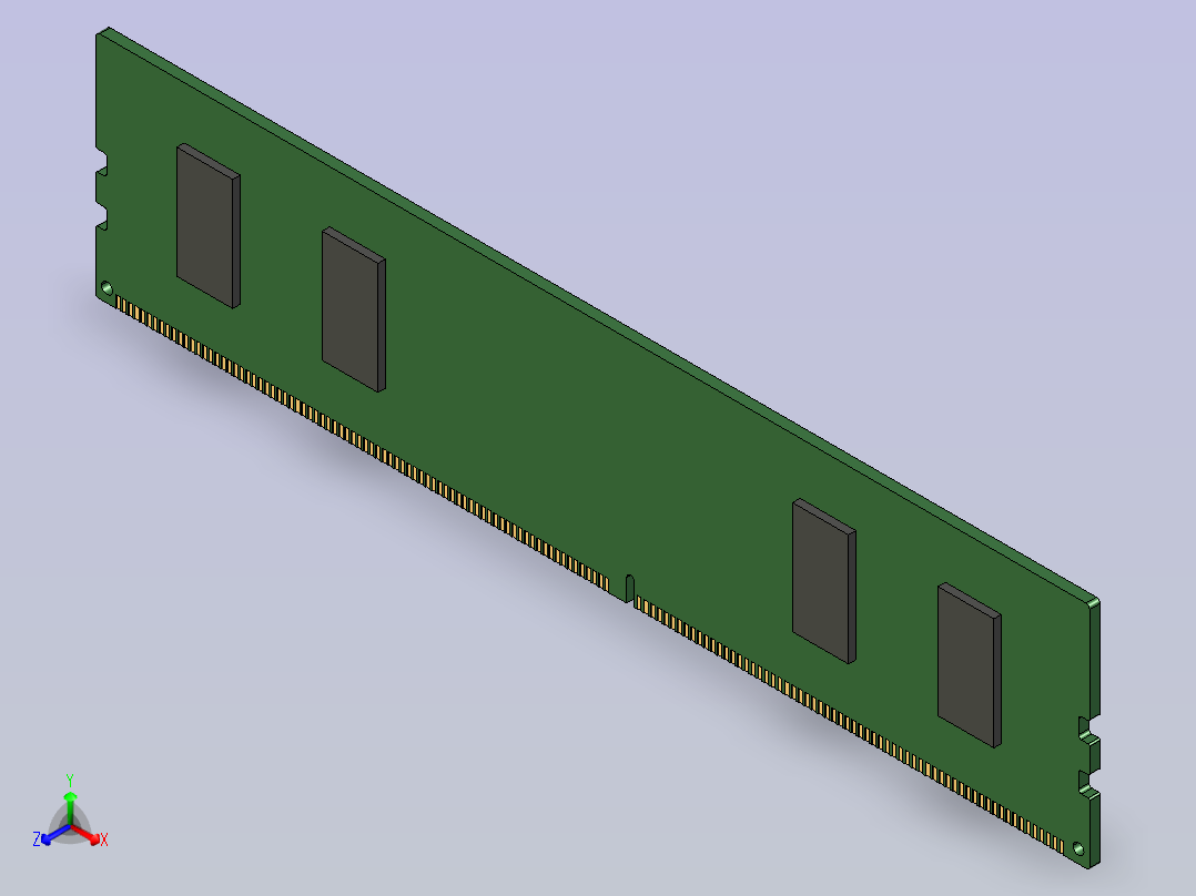 16GB DDR4 DIMM内存条（288针）（简化版）正等轴测图