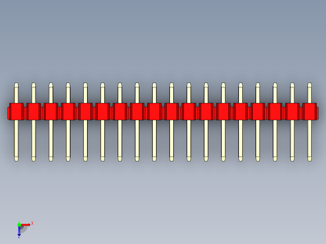 彩色公头100mil（2.54mm）系列-DS1021_red_3x18p_100mil_Type1_rev1.0俯视图