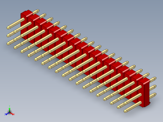 彩色公头100mil（2.54mm）系列-DS1021_red_3x18p_100mil_Type1_rev1.0正等轴测缩略图