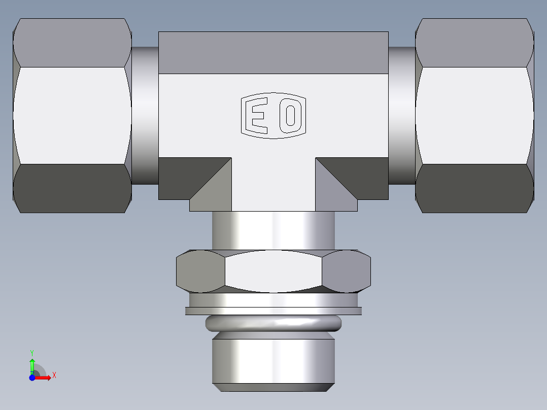 卡套式工业通用硬管接头EO_Adjustable_locknut_branch_tee_TEE12LMORCF前视图