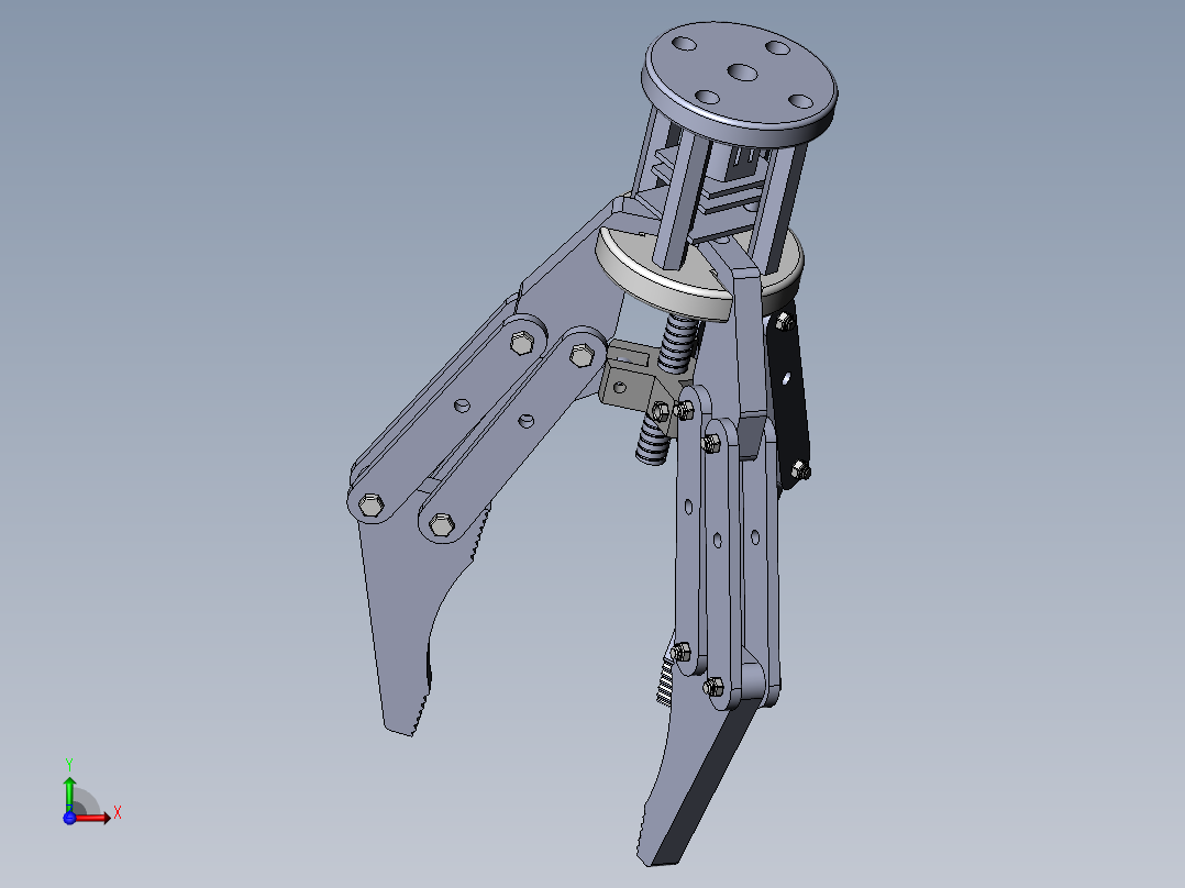 Solidworks三抓机械设备爪夹持器机械爪三维模型前视图