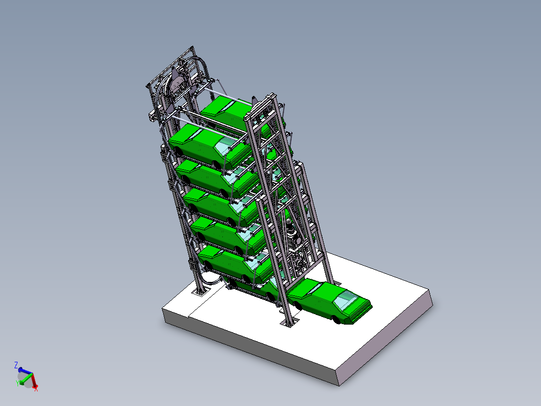 七层垂直循环类机械式停车立体车库设计(SW2014+详细CAD工程图)