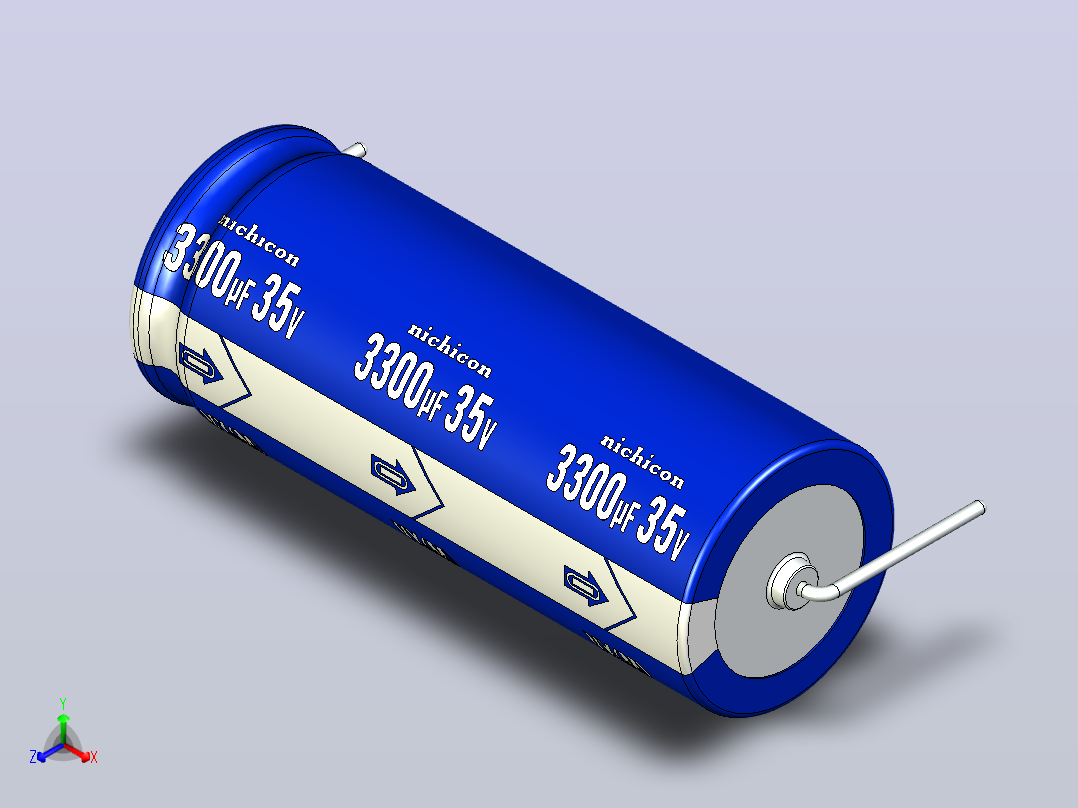 铝制轴向电解电容器。VX系列3300UF 35V。16x41.5mm毫米。间距44.5至51毫米。电解镍镉电池主视图