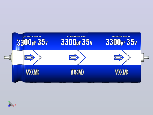 铝制轴向电解电容器。VX系列3300UF 35V。16x41.5mm毫米。间距44.5至51毫米。电解镍镉电池前视缩略图