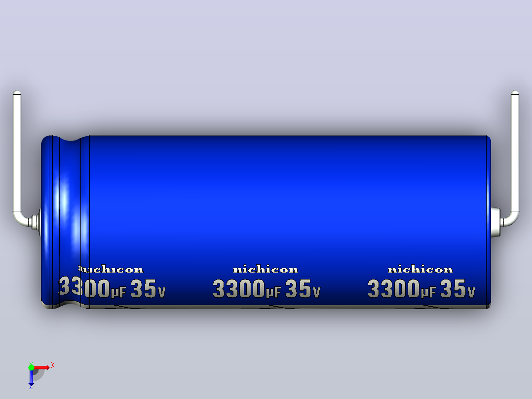 铝制轴向电解电容器。VX系列3300UF 35V。16x41.5mm毫米。间距44.5至51毫米。电解镍镉电池俯视图