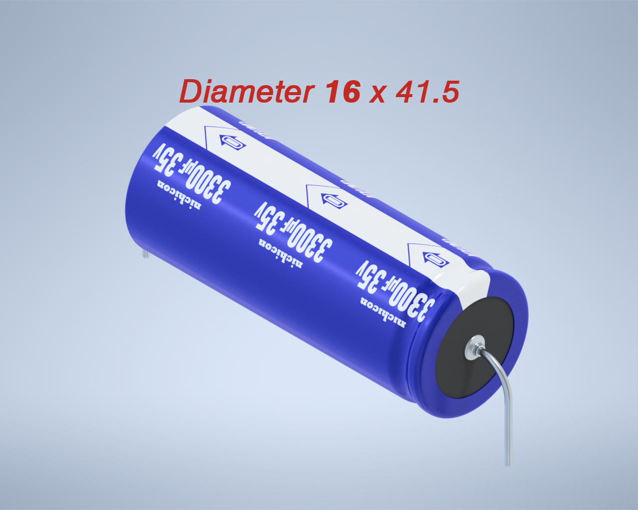 铝制轴向电解电容器。VX系列3300UF 35V。16x41.5mm毫米。间距44.5至51毫米。电解镍镉电池