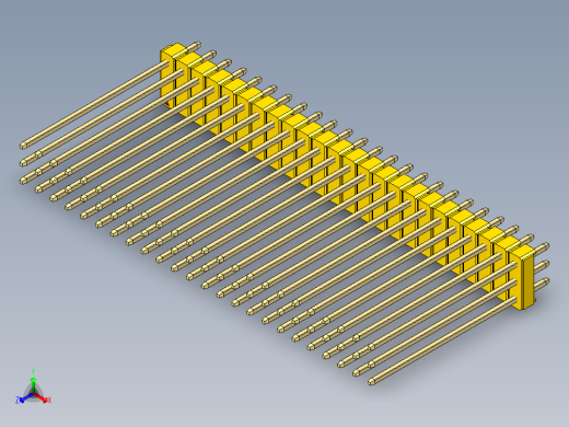 彩色公头100mil（2.54mm）系列-DS1021_yellow_3x24p_100mil_Type43_rev1.0正等轴测缩略图