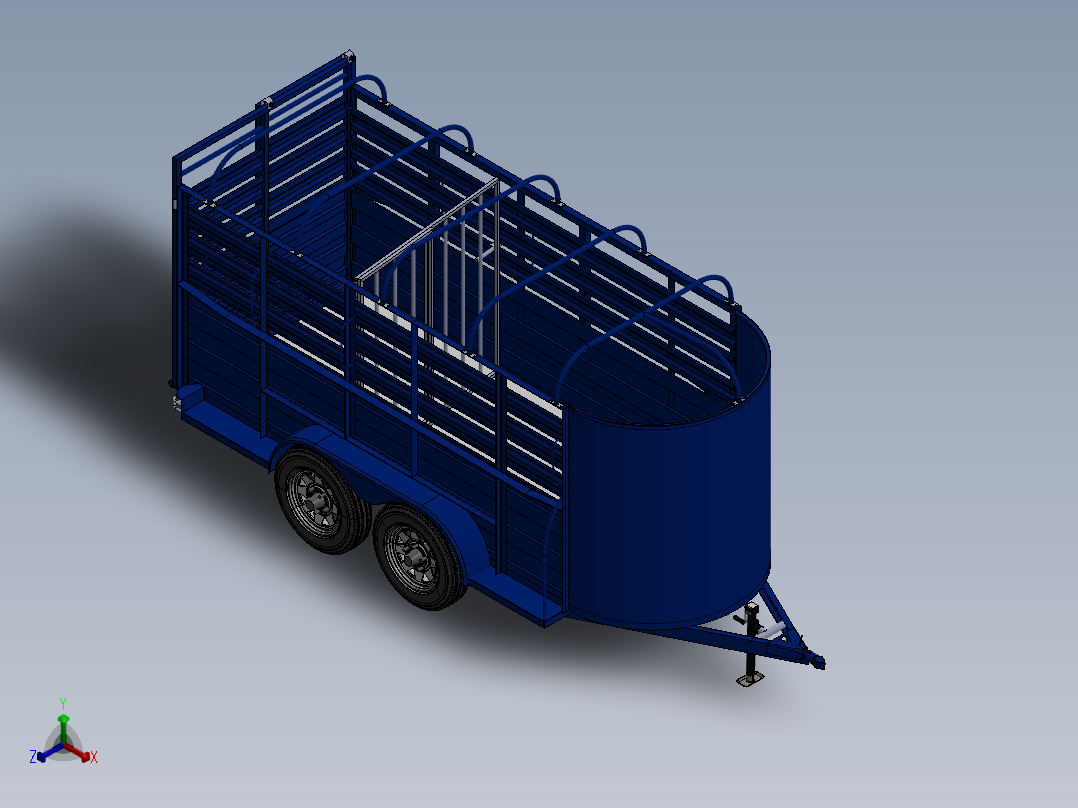 牲畜拖车 14 和 12 英尺正等轴测图