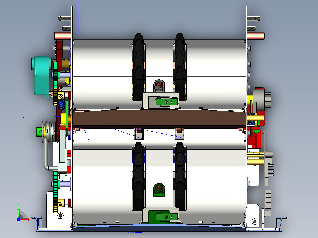 上下光源一体磁敏式三槽捻钞轮2口纸币清分机 Creo可编辑前视图